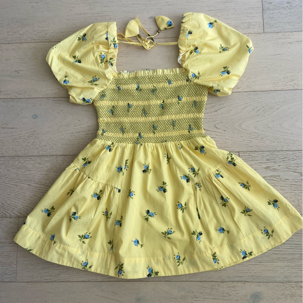 Anthropologie Yellow Floral Cotton Puff Sleeve Mini Dress XS EUC - Picture 4 of 8
